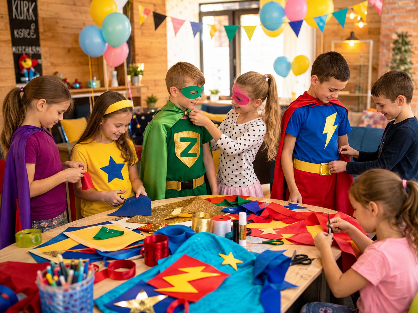 Vaikai kuria superherojų kostiumus kūrybinėse dirbtuvėse